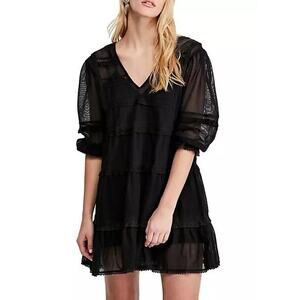 Free People Berlin Lace V-Neck Fit & Flare Mini Dress Black Women’s S
